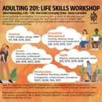 ADULTING 201: LIFE SKILLS WORKSHOP Select Wednesdays, 5:30 - 7 PM • Pine Creek Community Center • Dinner is provided. We've graduated from Adulting 101 to Adulting 201 - a hands-on life skills class for adults of all ages who want to master the "stuff you didn't learn in school." We'll gather with NHBP guest speakers to learn and practice helpful habits to make daily life easier and more fulfilling. NHBP Finances Credit, budgets, saving, TMBP 4/1, 4/8, 4/15, 4/22 Household Management Cooking, cleaning, house maintenance, car maintenance 5/6, 5/13, 5/20, 5/27 Career Resumes, cover letters, interviews, professional communication, self-management 9/9, 9/16, 9/23, 9/30 Health Physical, emotional, spiritual, mental 8/5, 8/12, 8/19, 8/26 Relationships 7 Grandfather Teachings, emotion management, communication, boundaries 10/21, 10/28, 11/4, 11/11 Ages 16+; Eligibility includes NHBP Tribal Members, descendants, and significant others, caregivers of NHBP youth, NBP employees, and Members of other federally recognized Tribes. Registration is required. Registering for individual workshops is welcome! For more information or to register, please text, call, or email Prevention Specialist Heather Kozar at 269.261.5961 or heather.kozar@nhbp-nsn.gov.