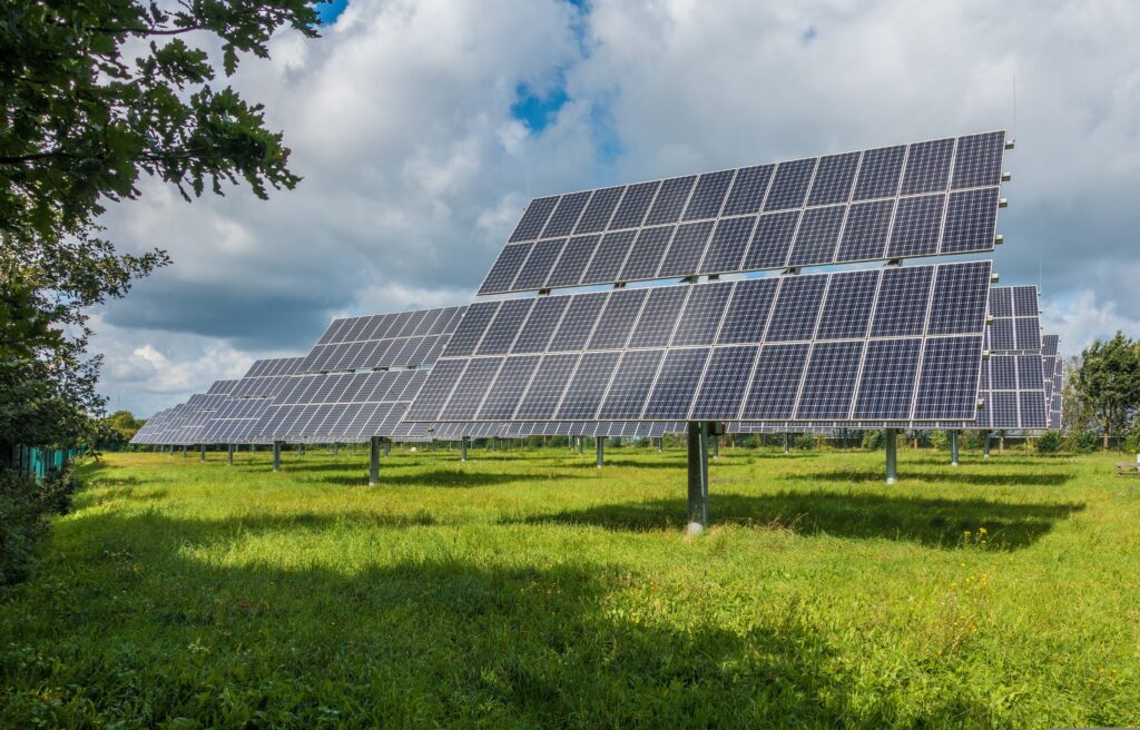 Solar panels located in a field.