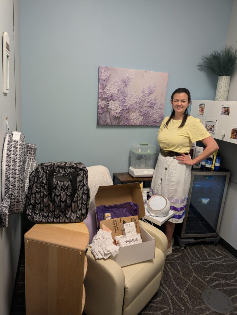 Amber Peterson, Intake Specialist at Little River Band of Ottawa Indians inside the new lactation room at Little River Band of Ottawa Indians.